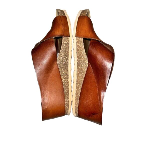 Yokono Womens Brown Leather Cross Strap Wedge Sandals Shoes‎ SZ 9 Made in Spain - Picture 7 of 11